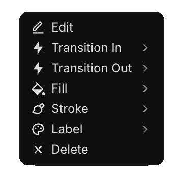 FrameZero context menu showing various actions