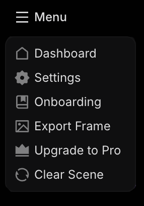 Scene settings menu in FrameZero