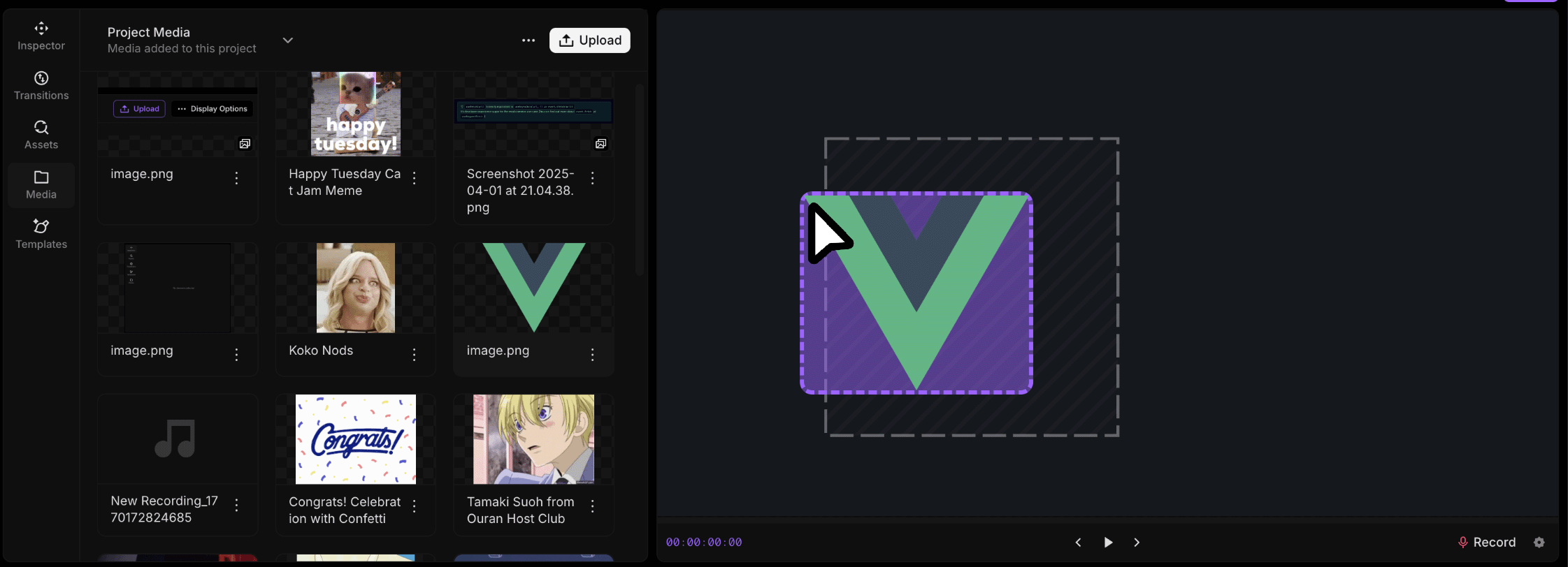 Dragging media from the sidebar onto a placeholder in FrameZero
