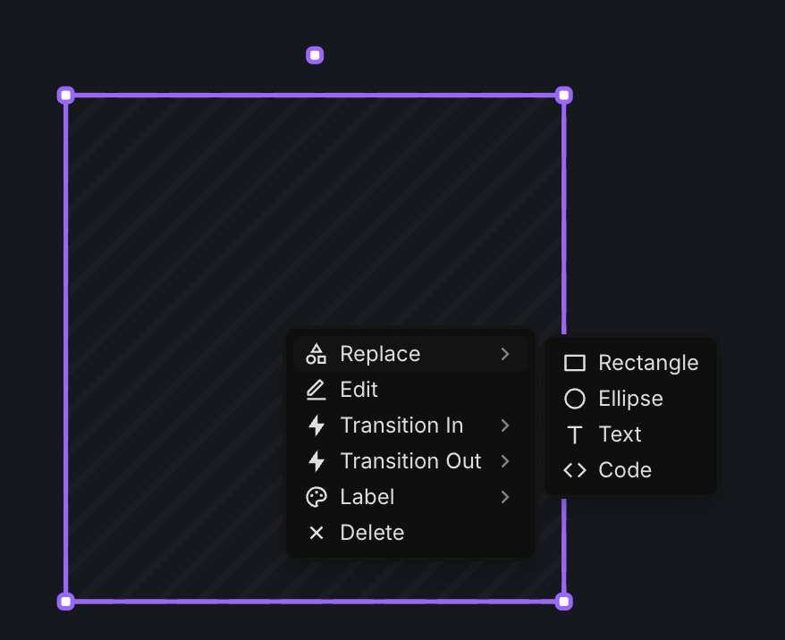 Replacing a placeholder using the context menu in FrameZero